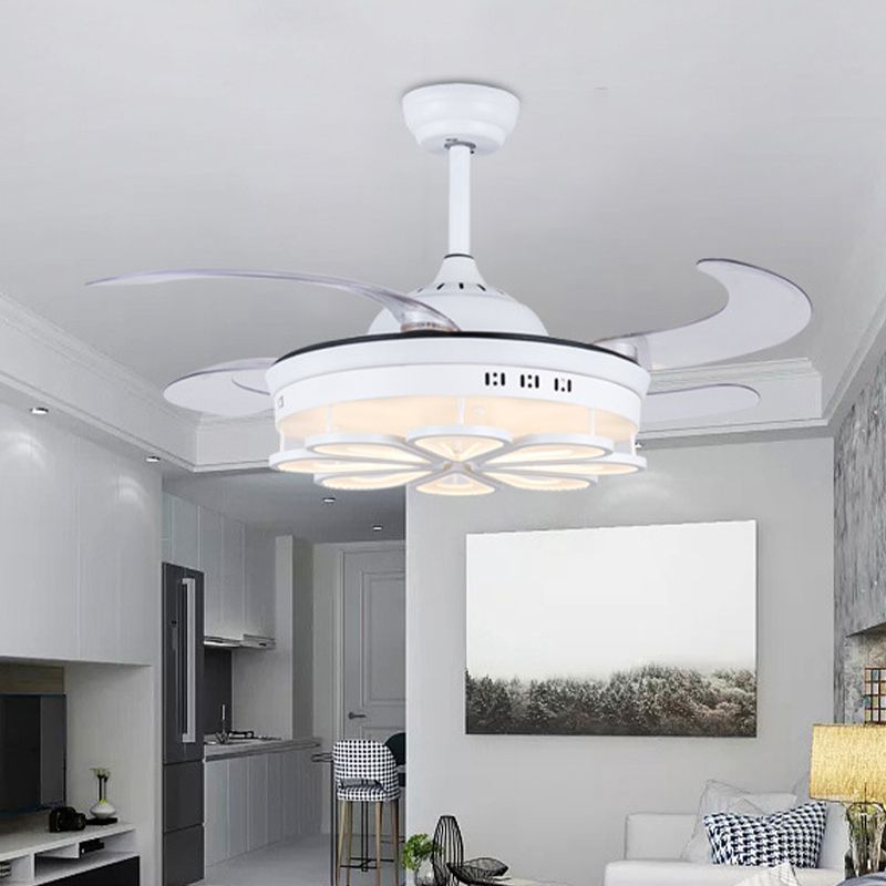 42 "W weiße Blumenform Lüfterbeleuchtung Modernismus Metall LED Schlafzimmer 4 Blätter Halbblöde Deckenlicht, Fernbedienung/Frequenzumwandlung und Fernbedienung