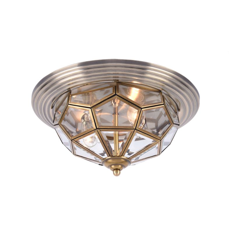 14 "/18" W Prism Bedroom Flush Monte Light Colonial Clear Smusso Glass 2/3 Bulbi Brass Close to Massimale Lamp