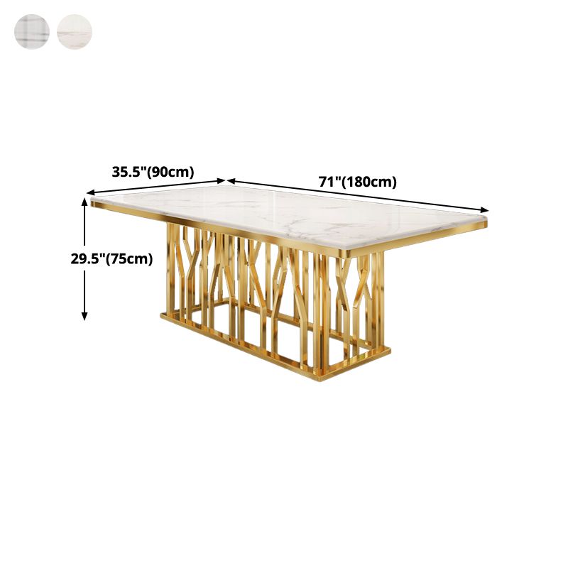 Mesa de comedor rectangular de lujo tradicional de metal, mesa interior con tapa blanca y base de pedestal