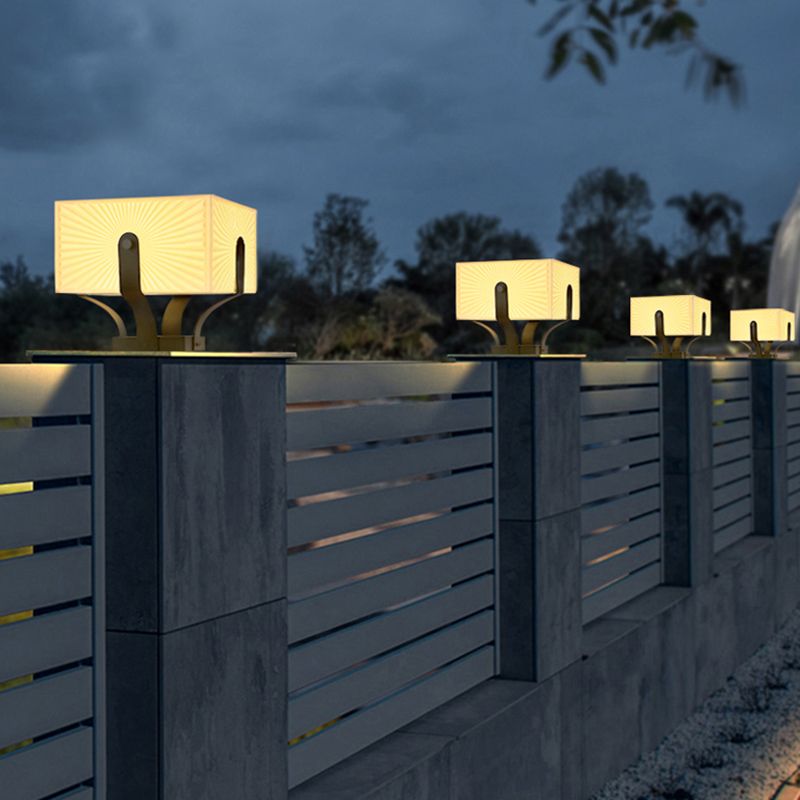 LED Solar Energy Pillar Lamp Stainless Steel Outdoor Light with Acrylic Shade for Garden
