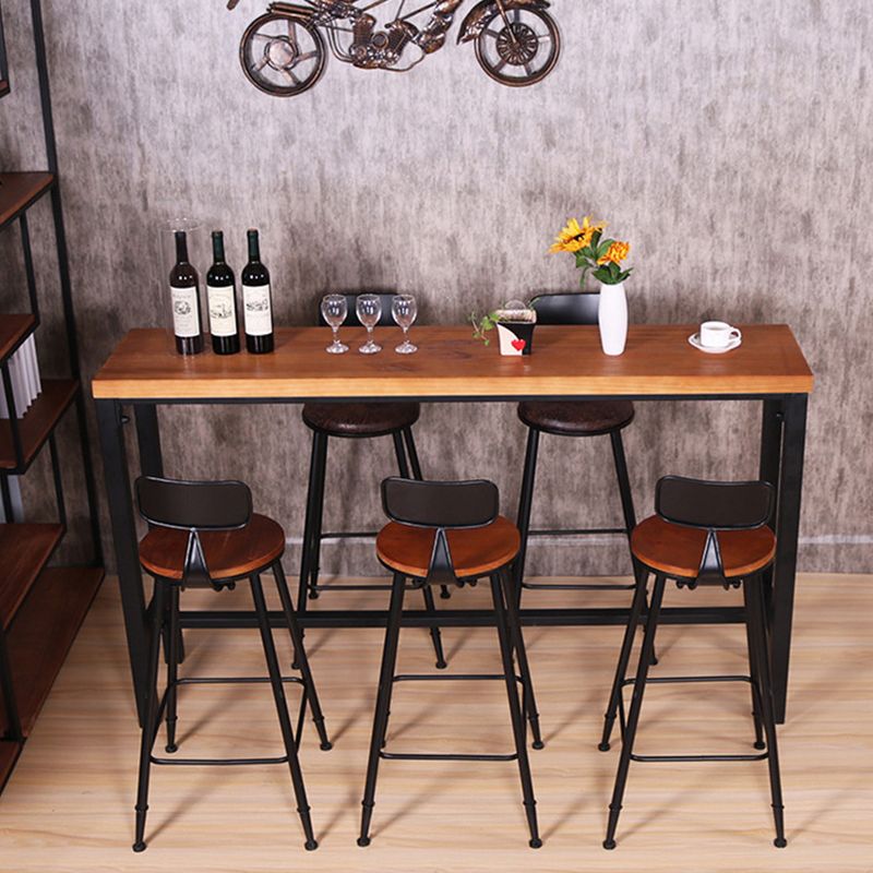 Industrial Rectangle Bar Table Pine Solid Wood Fixed Bar Dining Table