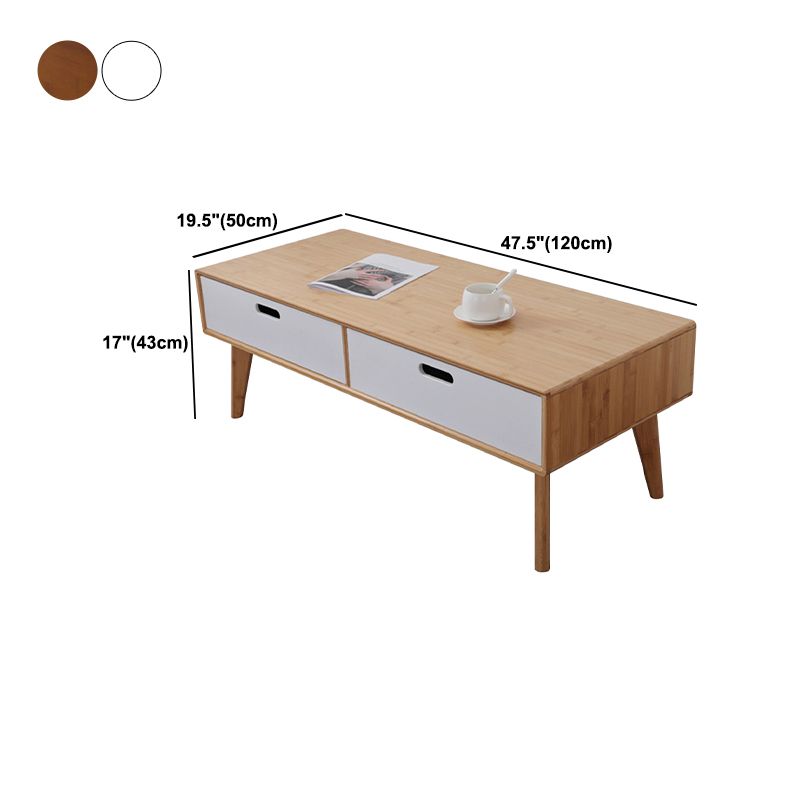 16.9" Tall Modern Wood 4-leg Base Rectangular Coffee Table with Drawers