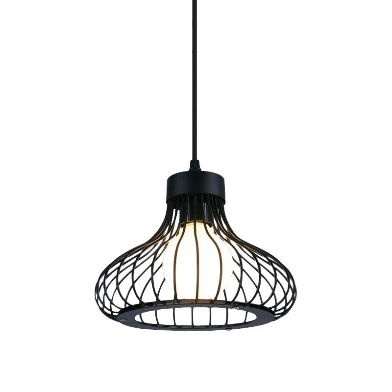 1 luz de techo de cebolla con luz con jaula de alambre iluminación colgante de metal negro retro para cocina