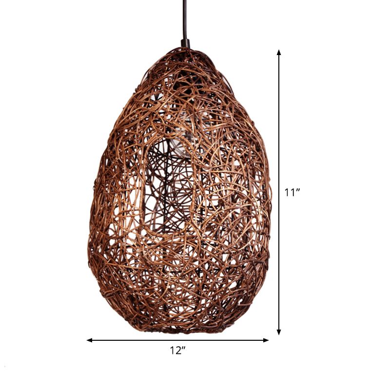 Rattan Hand-Worked Pendant Lighting Japanese 1 Bulb Ceiling Suspension Lamp in Brown