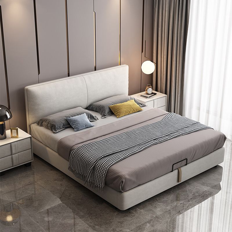 Modern Beige Standard Bed with Rectangular Panel Headboard and Legs