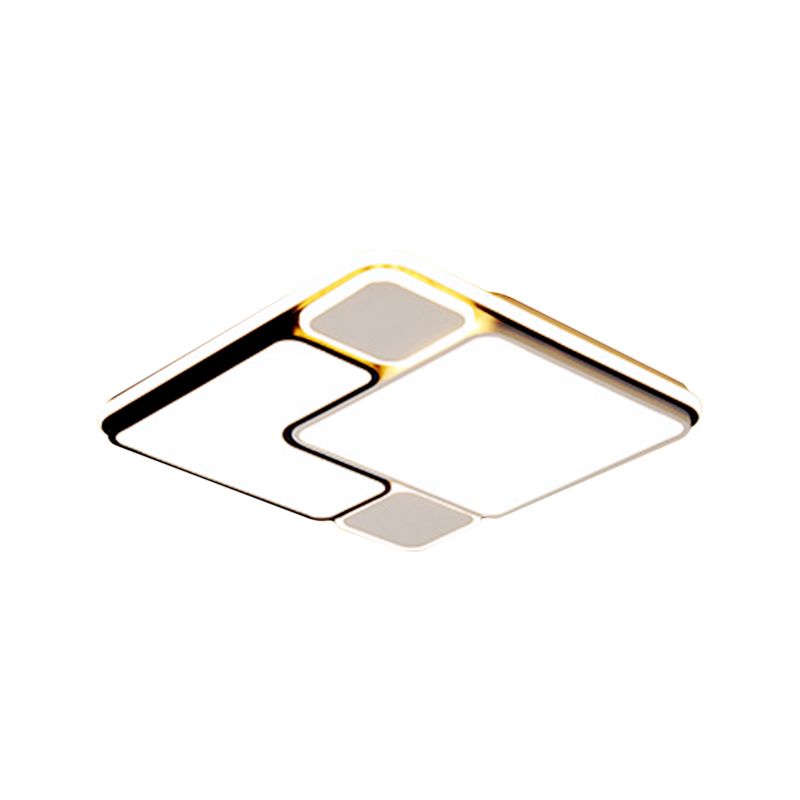 Modern 18"/21.5" Wide LED Flush Lamp White Splicing Square Ceiling Mount Fixture with Metallic Shade, Warm/White Light