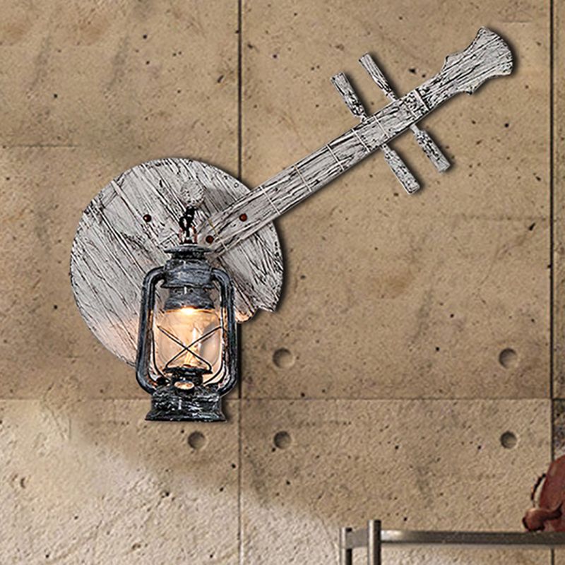 1 Lampada leggera in vetro e parete lanterna grigia costiera Lampada di applique con retro per strumenti in legno