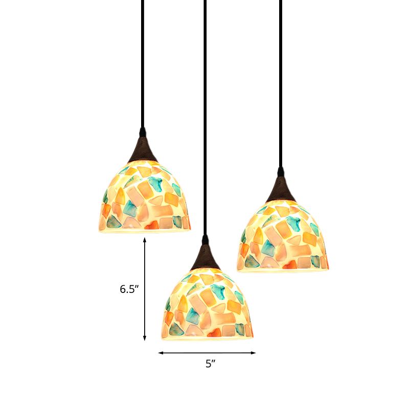 Bell-vormige mozaïek tegelschaal drop lamp tiffany-stijl 3 bollen bronzen multi-light hanger met ronde/lineaire luifel