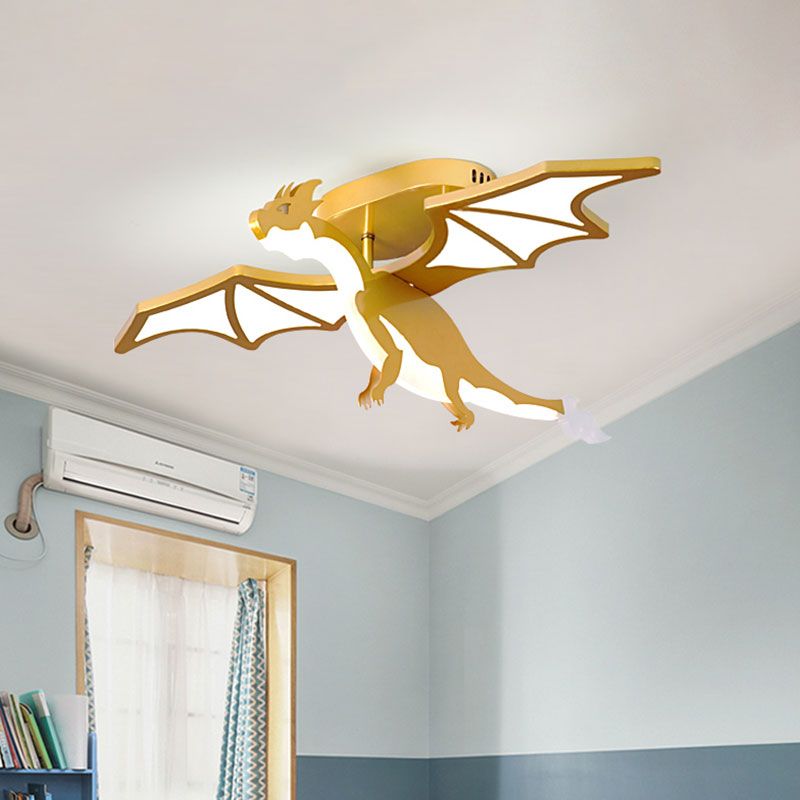 Lampada da semi-incasso a LED a forma di pterosauro di cartone animato in metallo per camera da letto per bambini in oro
