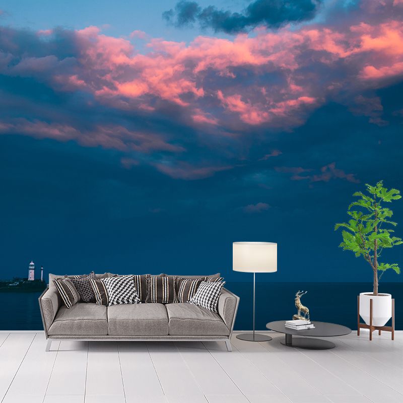 Contemporary Style Clean Sky and Cloud Mural Wall Covering for Living Room