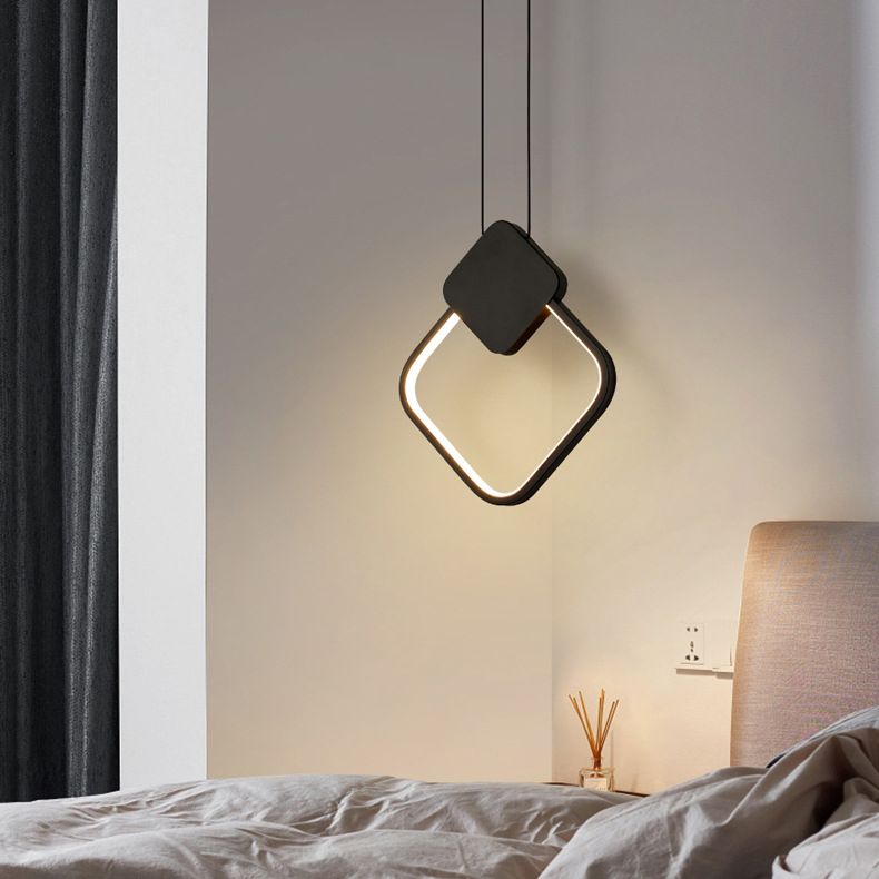 Modern Minimalist Style Cord Hung Hanging Pendant Lights Metal Pendant Light in Black Finish