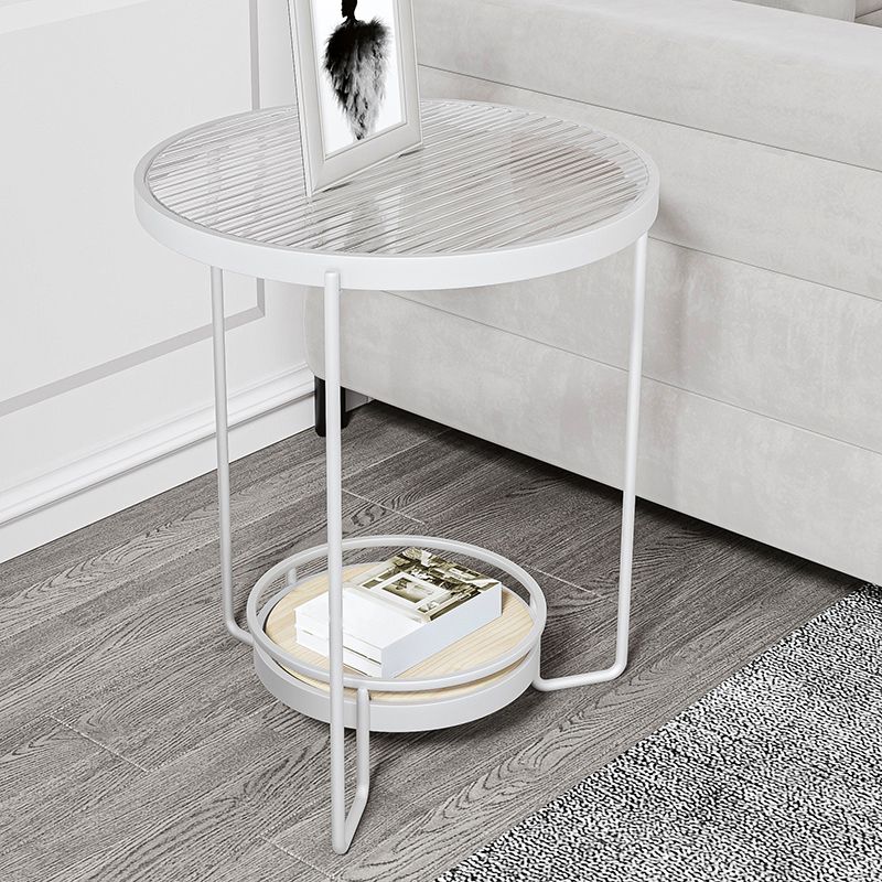 23.6" Tall Round Glass Top Side Table Iron Frame Base End Table with Shelf