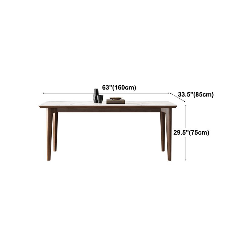 Rectangular Mid-Century Modern Table Sintered Stone Table with Wood Legs