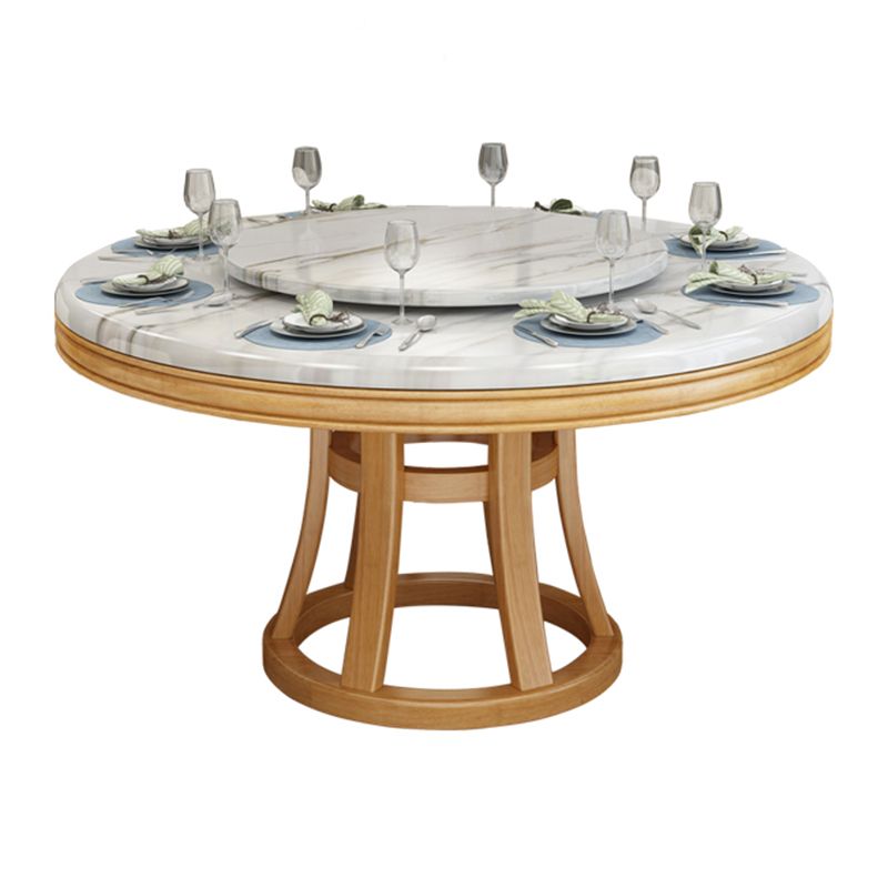 Simplicity Home Sintered Stone Dining Table Round Shape Table with Solid Wood Base