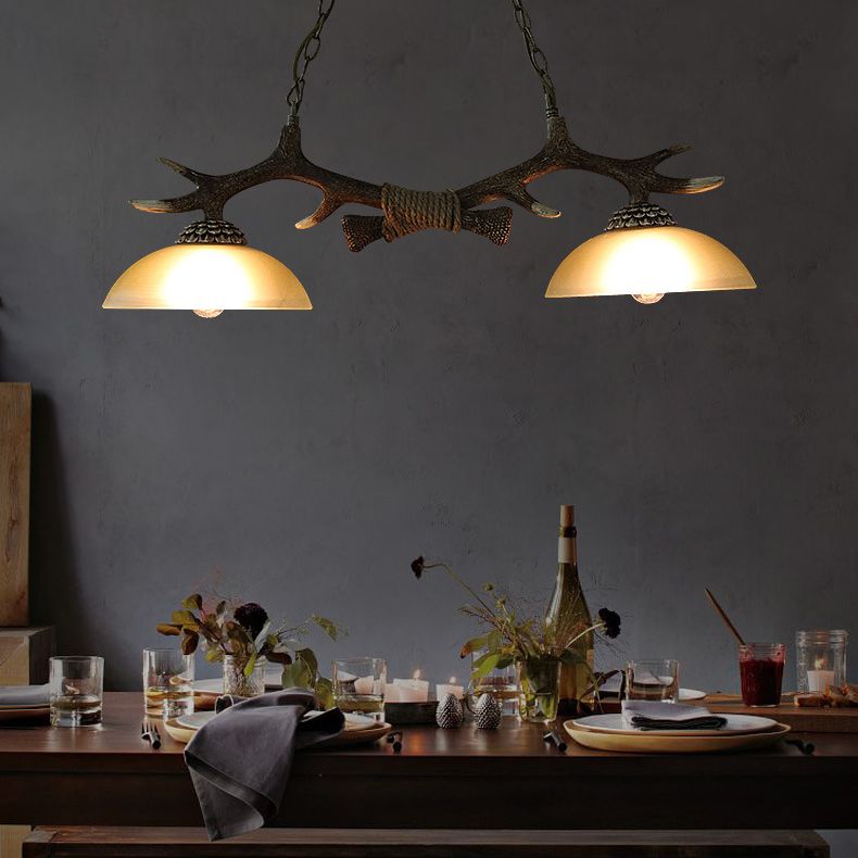 Wood 2 Lights Chandelier Light Fixtures Deer Antler Cottage Chandelier Lighting for Bar