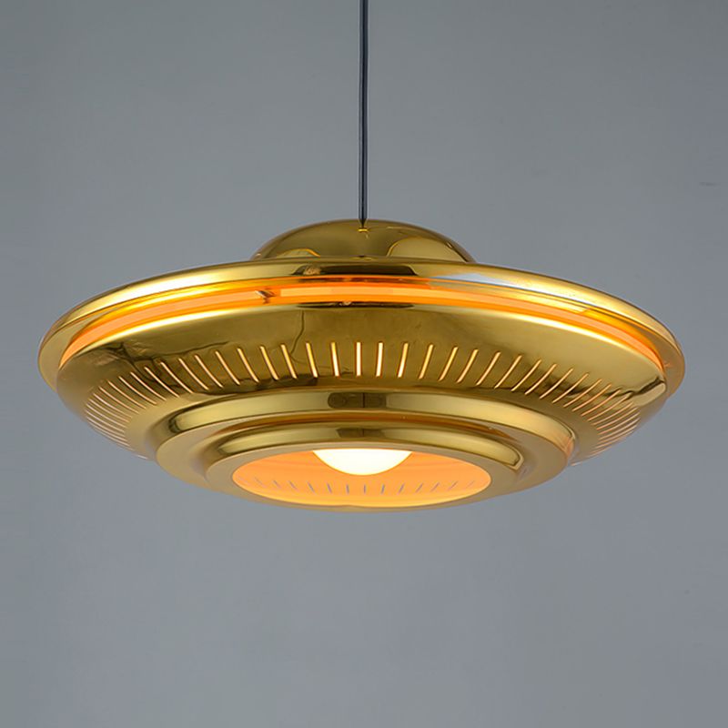 Modern Saucer Pendant Lighting Fixture Metal 16"/18" Wide 1 Light Dining Room Hanging Light Kit in Gold