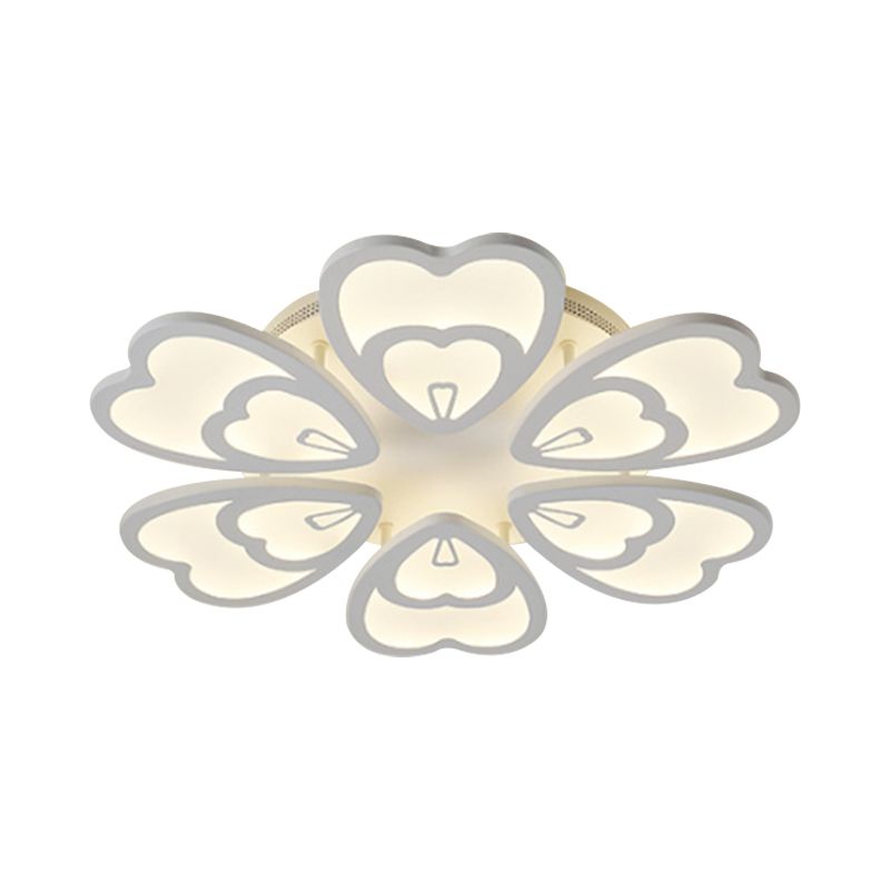 Peacock Feather Acrylic Semi Flush Light Contemporary 6/12/15 Heads White Blooming LED Ceiling Mount Lamp in Warm/White Light