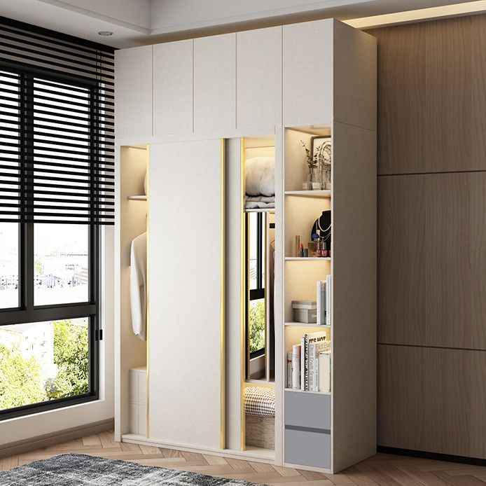 Engineered Wood Wardrobe Cabinet Modern Style Wardrobe Closet with Mirror