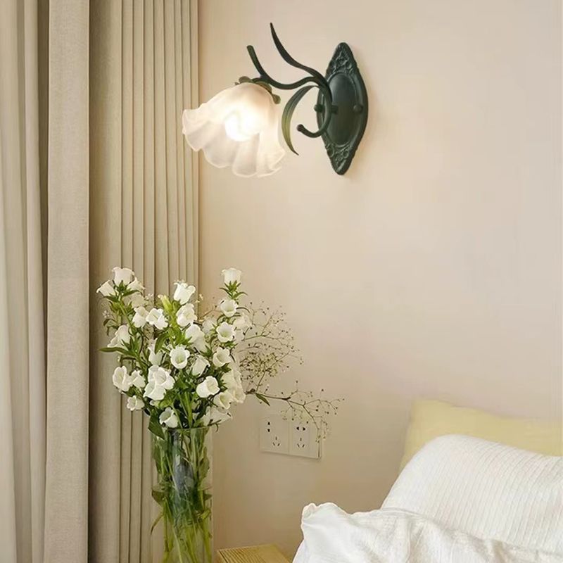 Iron and Glass 1 / 2 - Light Bath Sconce in Green & White Bathroom Vanity Lighting