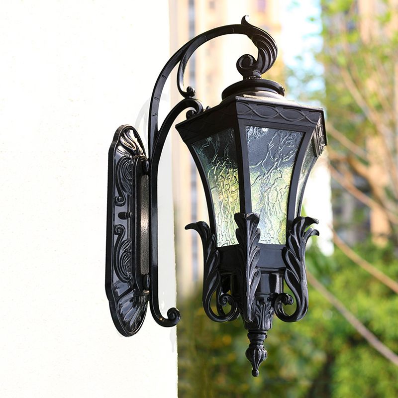 Clear Rippled Glass Paneled Bell Wall Light Cottage 1 Light Patio Wall Mount Lamp in Black