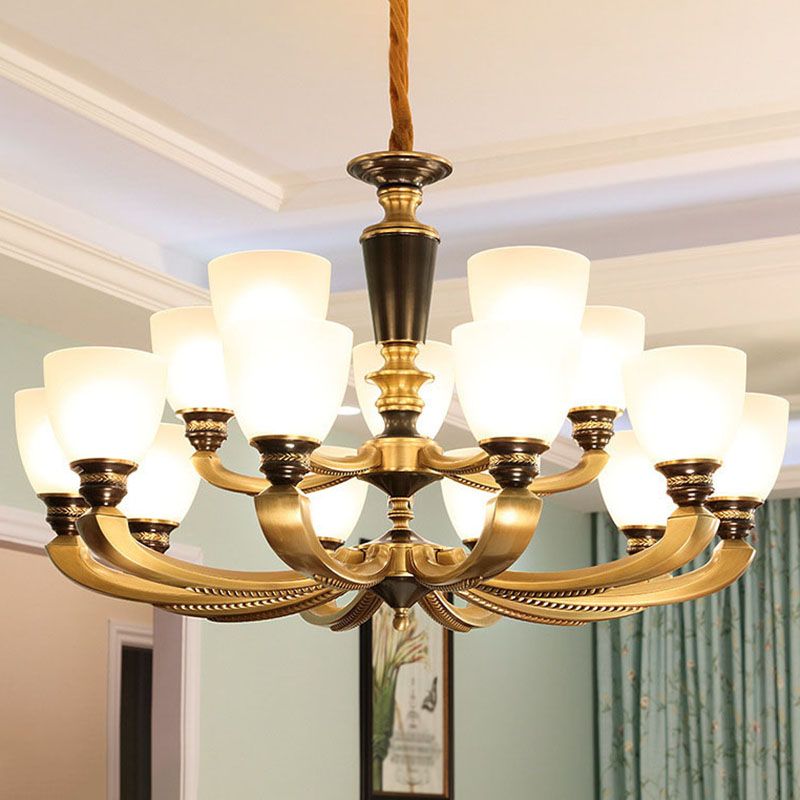 Frosted Glass Bell Kronleuchter leichte zeitgenössische Hanglampenkit im Gold für Wohnzimmer