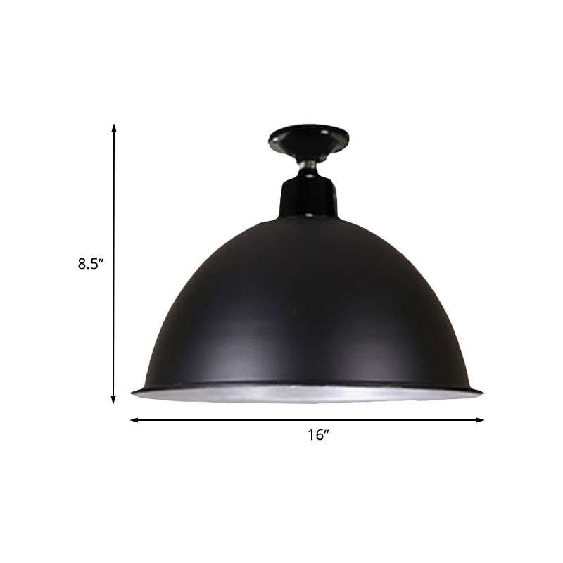 Plafonnier en forme de dôme de style loft, 1 tête en métal, semi-encastré, noir, pour salle à manger, largeur 12"/14"