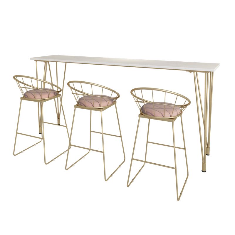 White Rectangle Pub Table Faux Marble Bar Height Cocktail Table with Metal Base