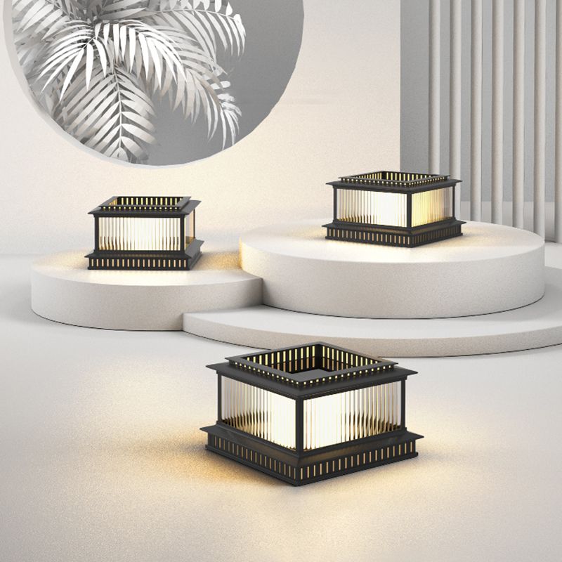 Modern Pillar Lamp Stainless Steel Outdoor Light in Black for Courtyard