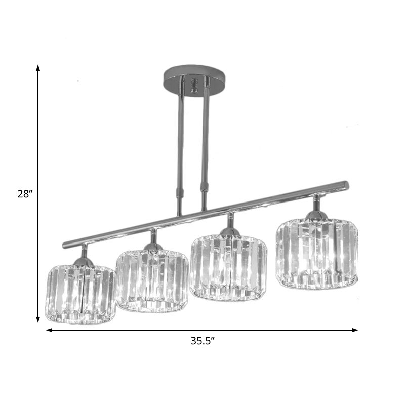 Chrome Drum Island Chandelier Light Contemporary Crystal 3/4 Bulbs Pendant Light Fixture for Bedroom