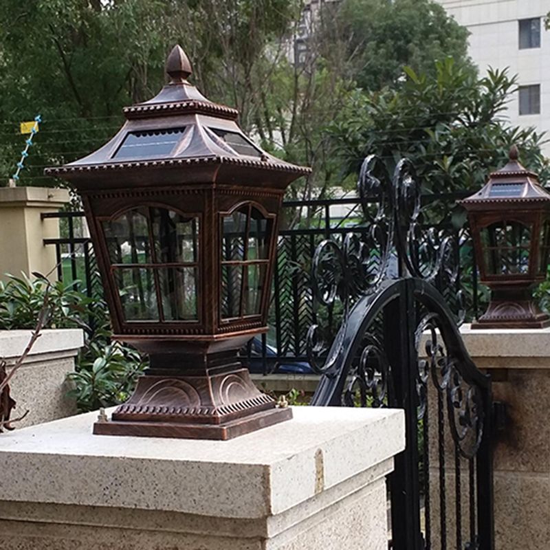 Rectangle Shape Metal Outdoor Light Modern Single Light Solar Pillar Lamp