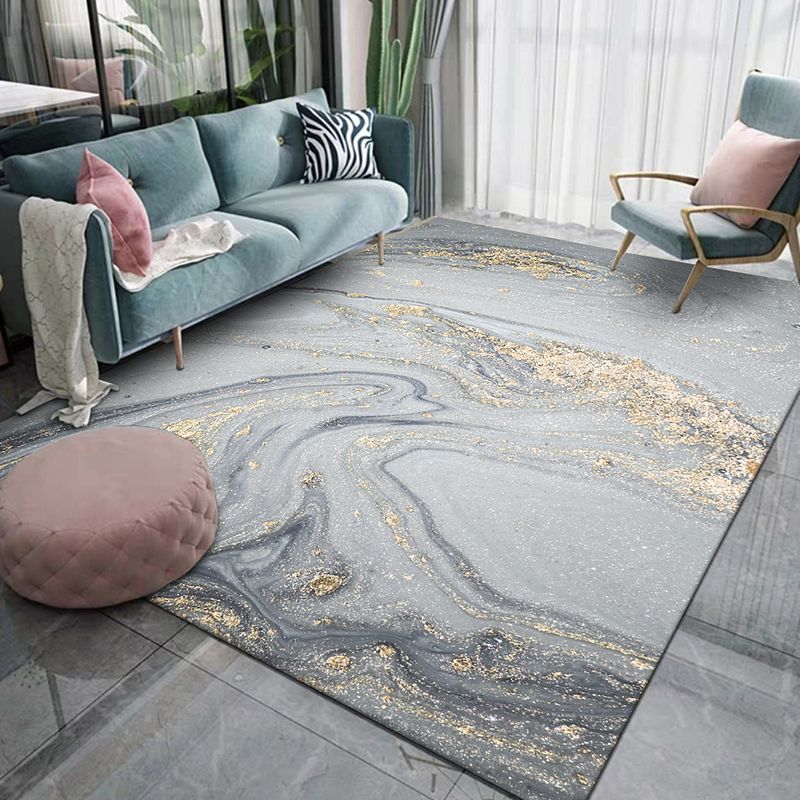 Modernism Abstract Rug Grey Polyester Rug Non-Slip Pet Friendly Washable Carpet for Living Room