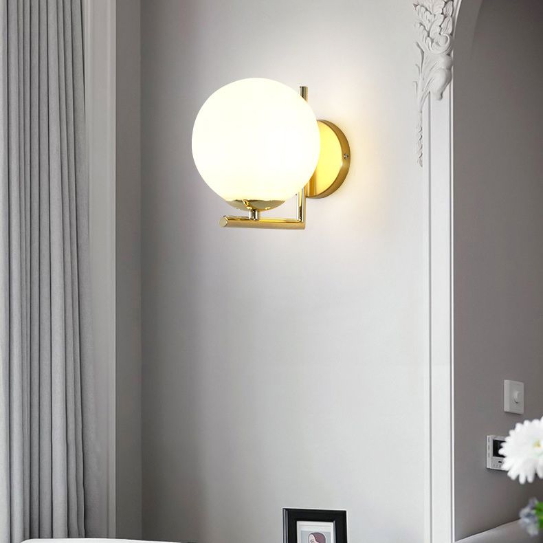 7" H Metal Fixed Arm Simplicity Wall Lamp White Glass Globe Shade Contemporary Style Sconce Lighting for Bedroom