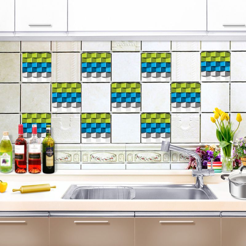 Adhesive Modern Squares Wallpaper Panels Blue-Green 3D View Wall Art for Living Room