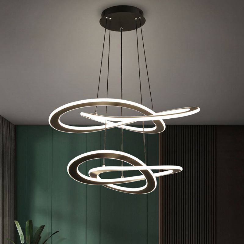 Twisting Metal Chandelier Lighting Fixture Modern LED Black Chandelier Lamp for Living Room
