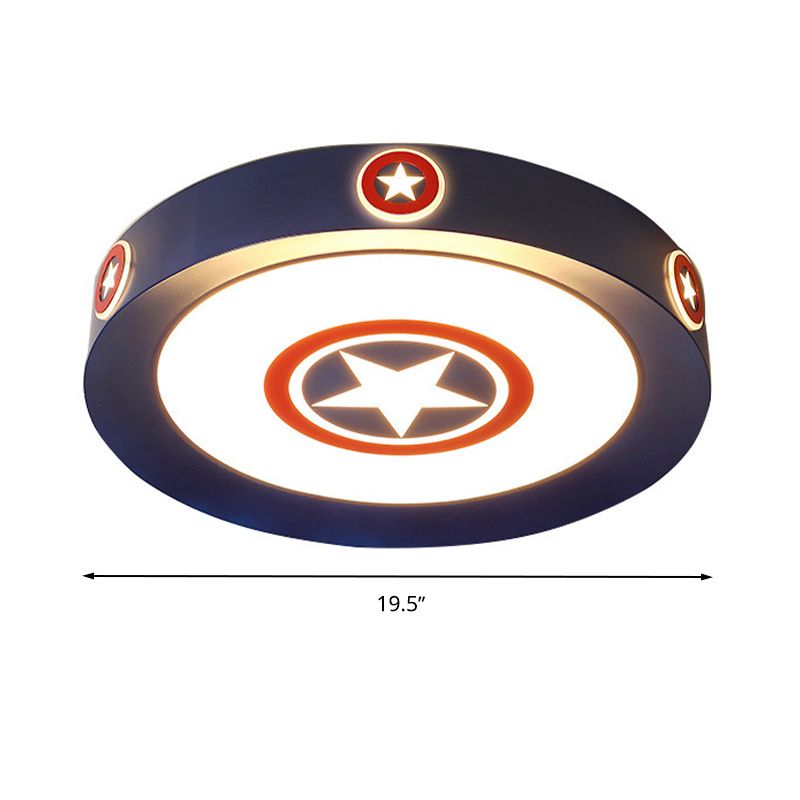 Acrylic Round Ceiling Light Kids 16"/19.5" W LED Blue Flush Mount Light in Warm/White/3 Color Light for Bedroom