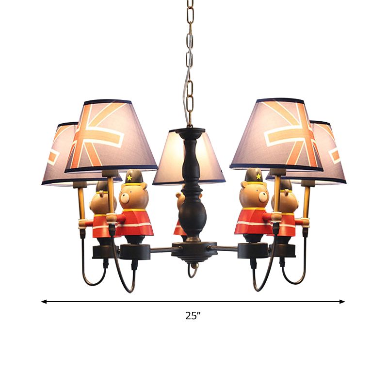 American Style Bear Chandelier Metal 5 Lights Blue Shade Hanging Pendant for Kid Bedroom