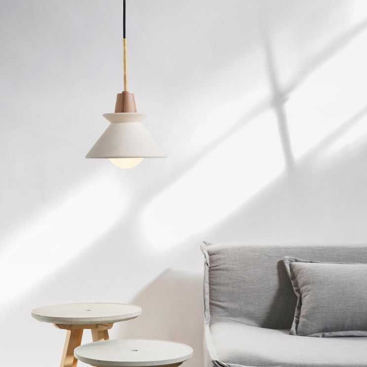 White Cone Pendant Lighting Fixture Nordic Style Cement Suspension Pendant Light