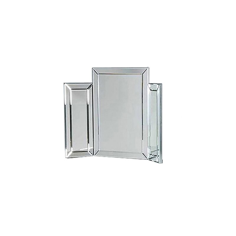 Glass Vanity Set with Tri-Fold 13.77" Wide Make-up Vanity with 2 Storage Drawers