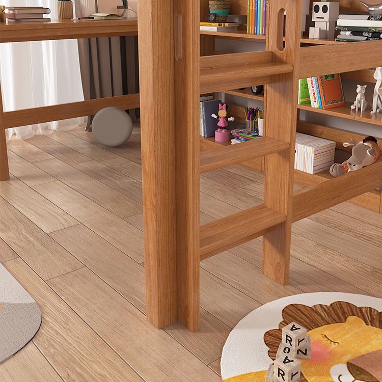 Brown Loft Bed Scandinavian Solid Wood High Loft Built-In Ladder Kids Bed