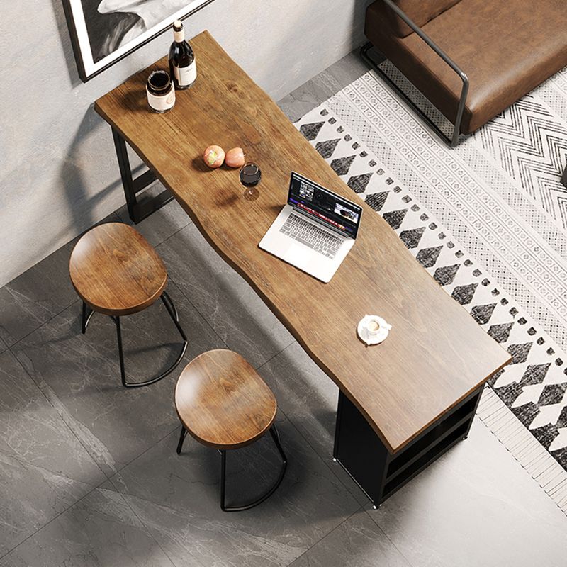 Trestle Base Bar Table Set 1/3 Pcs Solid Wood and Metal Bar Table and Stools