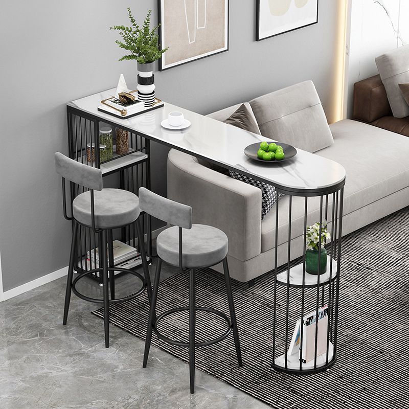 Glam Style Bar Table Stone Pub Table with Iron Shelf for Dining Room, Only Table