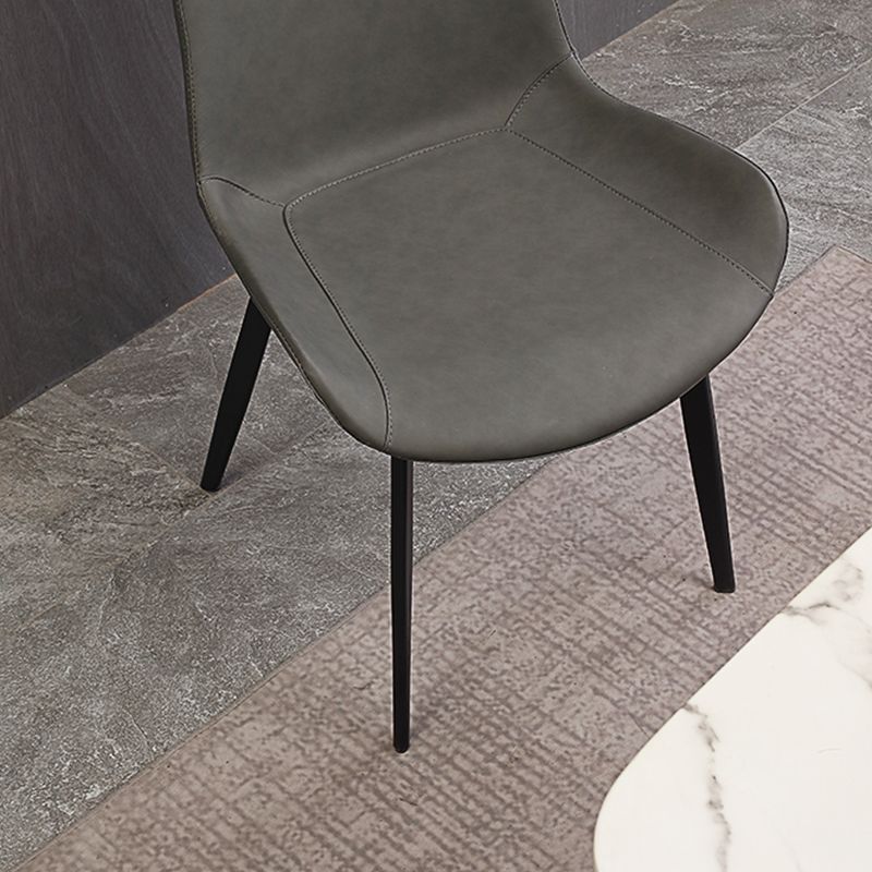Upholstered Armless Dining Chairs Faux Leather and Metal Dining Chairs