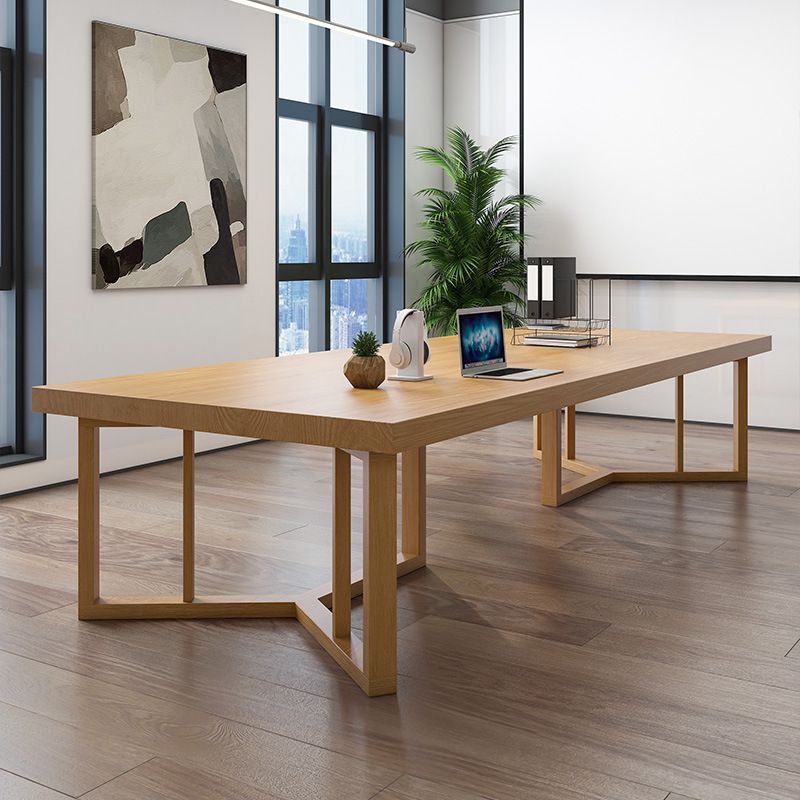 Rectangle Modern Solid Wood Standard Height Table Double Pedestal Dining Table