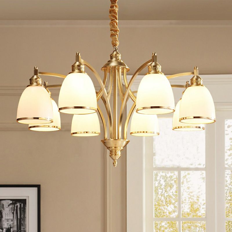 Messing klokvormige kroonluchter lamp koloniale stijl crème glazen woonkamer hangende lichtkit