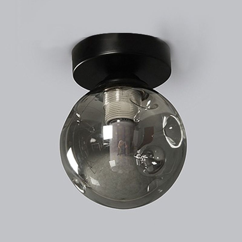 Sphere Shape Flush Light Modern Style Glass 1 Light Flush Ceiling Light in Black / Amber