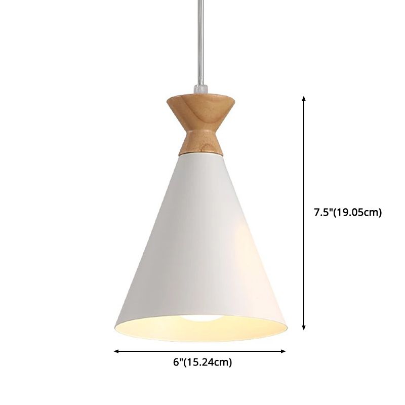 Noordse minimalisme macaroon hanglicht met metalen conische schaduw enkele lamp houten mini bedlamp