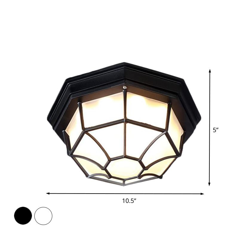 Octagonal Bedroom Flushmount Lodges Opal Glass 1-Head White/Black Finish Flush Mount Lamp Fixture