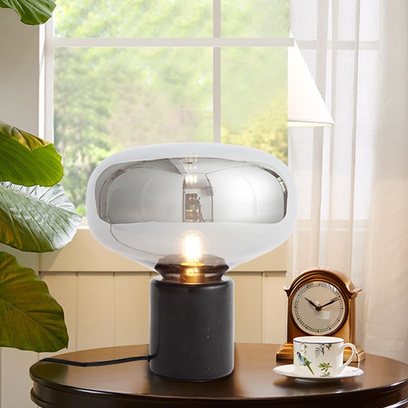 Verre en verre ovale de lampe de table de table 1 Lumière de chevet de bulbe en noir, 9,5 "/ 13" Largeur