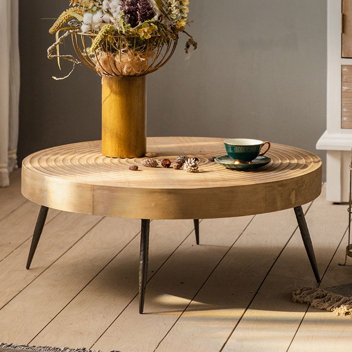 Scandinavian 4 Legs Cocktail Table Round Wooden Coffee Table for Home