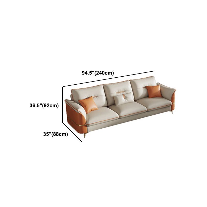 Beige Genuine Leather Pillow Top Arm Sofa/Sectionals With Cushions Metal Legs